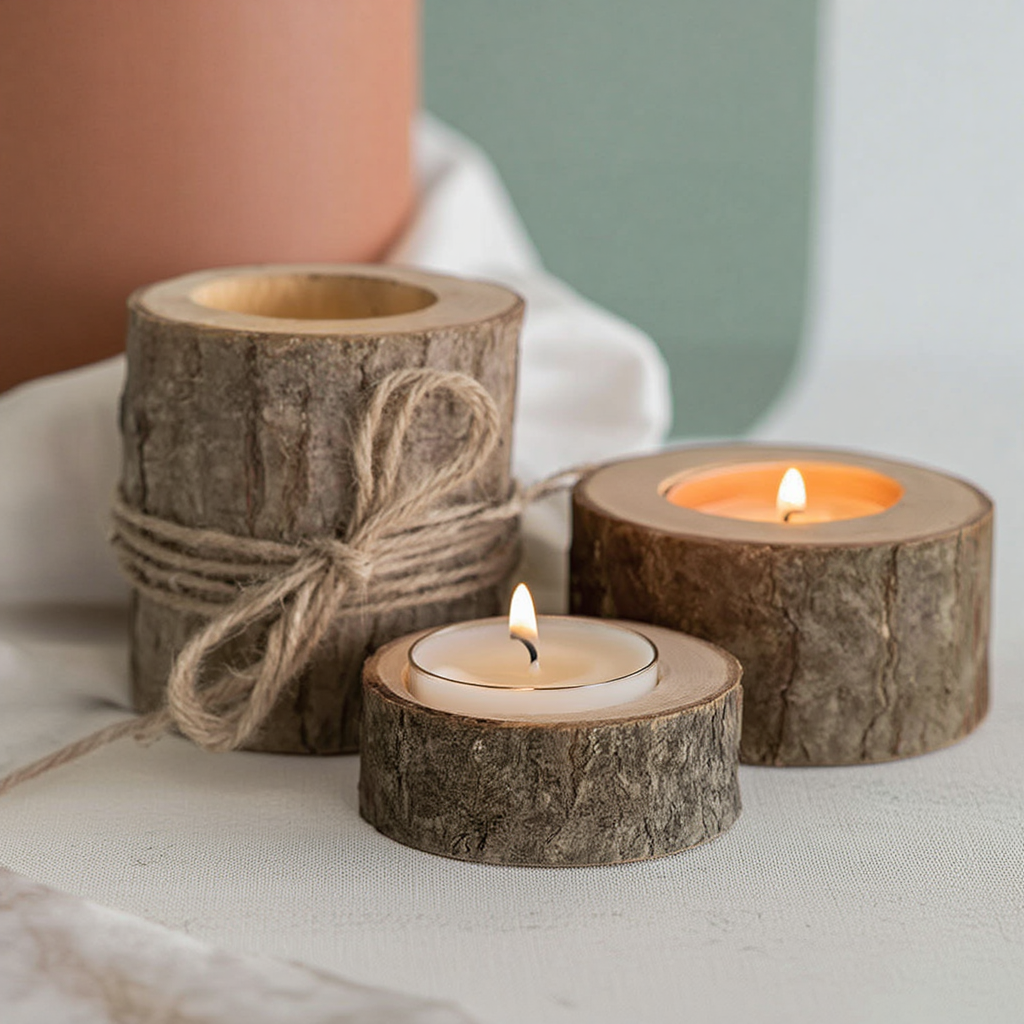 Elyveve Lichtnest | Set aus 3 Teelichthaltern aus Naturholz für Rituale der Gelassenheit