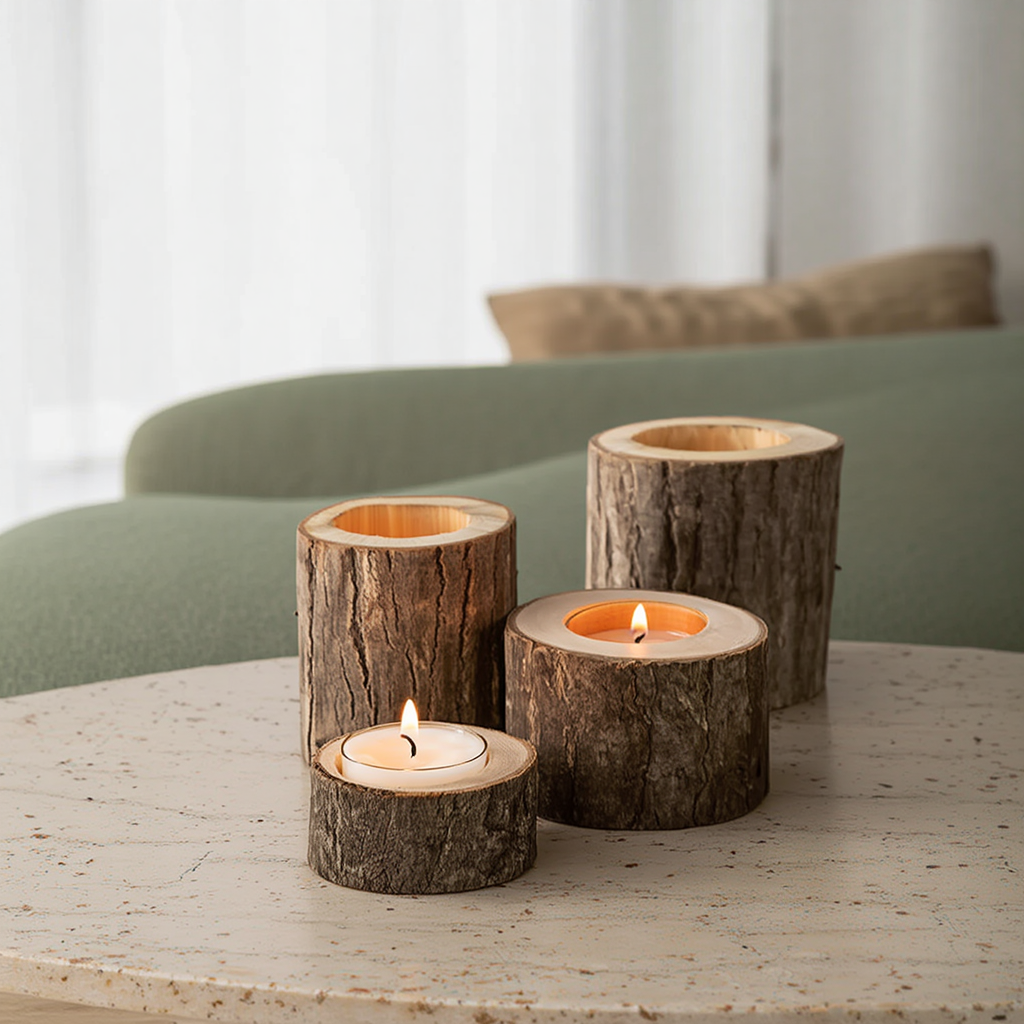 Elyveve Lichtnest | Set aus 3 Teelichthaltern aus Naturholz für Rituale der Gelassenheit