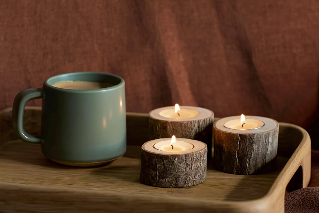 Elyveve Lichtnest | Set aus 3 Teelichthaltern aus Naturholz für Rituale der Gelassenheit