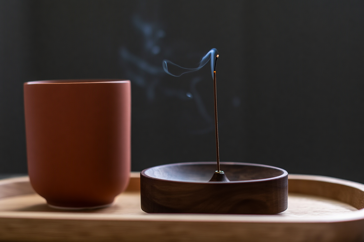 Aromatisches Schwarznuss-Heiligtum | Handgefertigter Räucherstäbchenhalter für Rituale der Gelassenheit