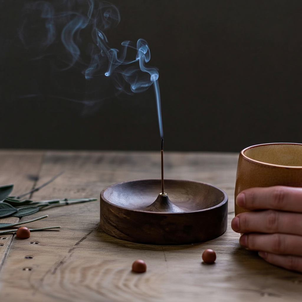 Aromatisches Schwarznuss-Heiligtum | Handgefertigter Räucherstäbchenhalter für Rituale der Gelassenheit