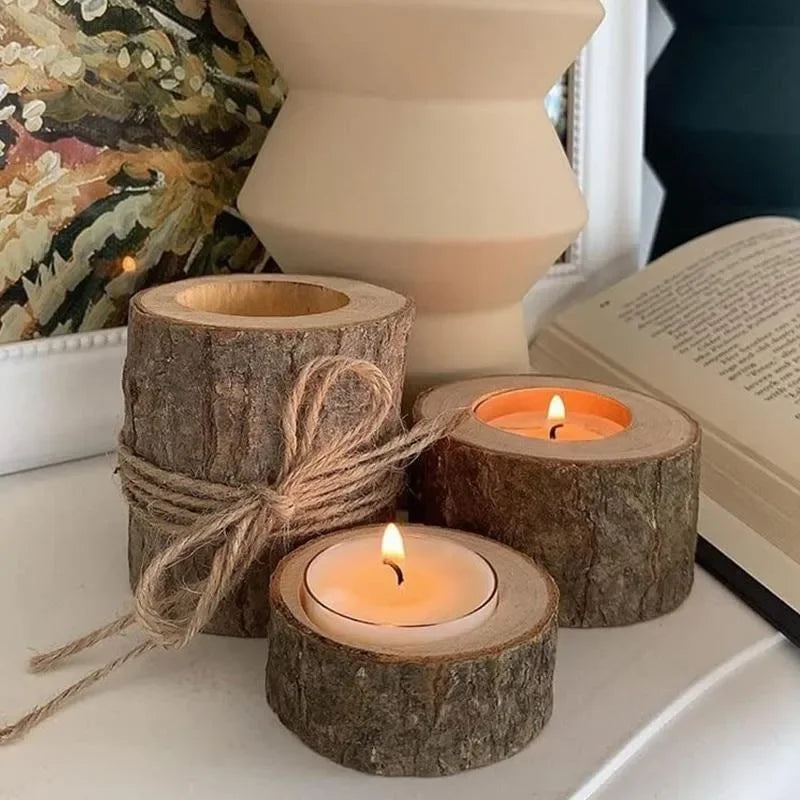 Elyveve Lichtnest | Set aus 3 Teelichthaltern aus Naturholz für Rituale der Gelassenheit