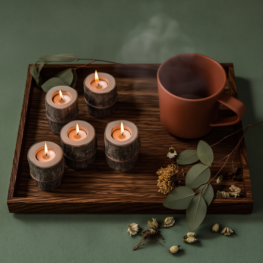 Elyveve Lichtnest | Set aus 3 Teelichthaltern aus Naturholz für Rituale der Gelassenheit